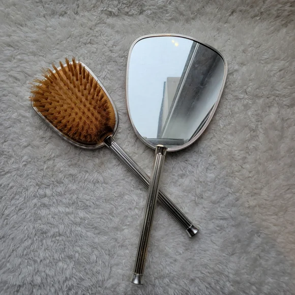MCM Floral Hand Mirror and Brush Set Made in England - Picture 4 of 11